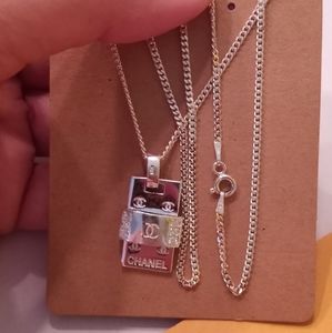 Real Solid 925 Italy Sterling Silver Necklace with Chanel Design New